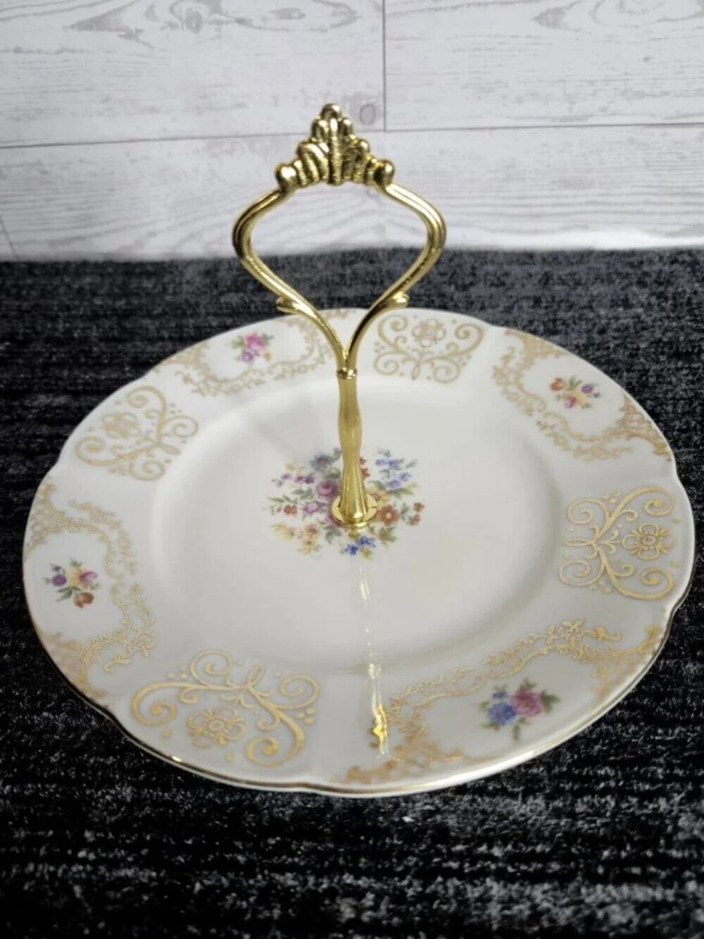 Vintage Schumann Bavaria Dresden Floral Handled Serving Tray Plate